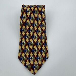 Vintage Jos A Bank The Miracle Collection Silk Necktie Yellow Geometric‎ Pattern